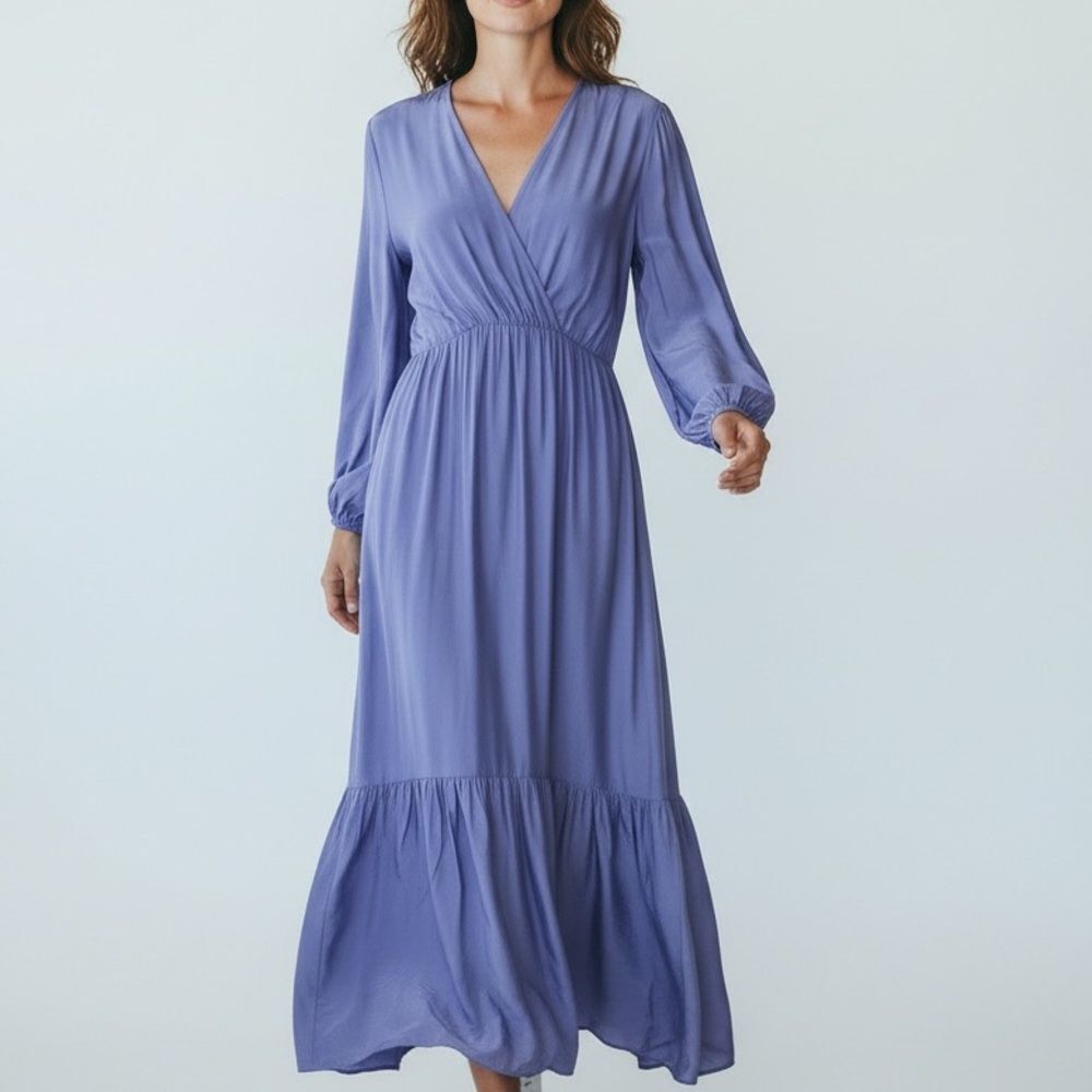 Dexie V-Neck Long Sheer Sleeve Maxi Dress In Lavender Size Small